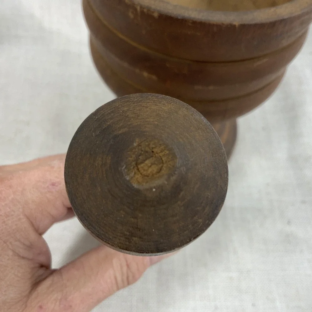 Large Vintage Wooden Mortar And Pestle Hand Turned Primitive Cottage Farmhouse